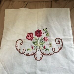 piece of embroidery, flowers can be framed 18x18